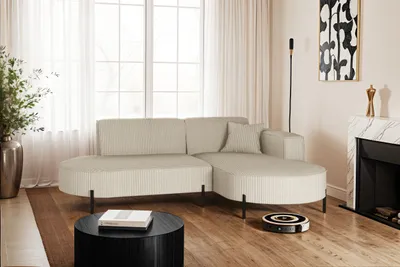 Image de Canapé d'angle, canapé en L Designer Modena Pur tissu Poso Beige Droite