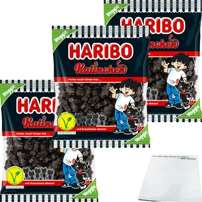 Produktbild von Haribo Katinchen Veggi 3er Pack (3x175g Beutel) + usy Block