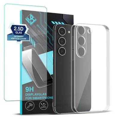 Produktbild von Handyhülle für Samsung Galaxy S23 mit 9H Displayglas Displayschutz Hülle Transparent Flexibel Elastisch Case Cover Backcover Schutzhülle