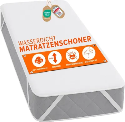 Produktbild von Dreamway Matratzenschutz 90x190 Wasserdicht   - 90x190, Baumwolle, Atmungsaktiv mit 4 Eckgummis, Waschbar bei 60°C