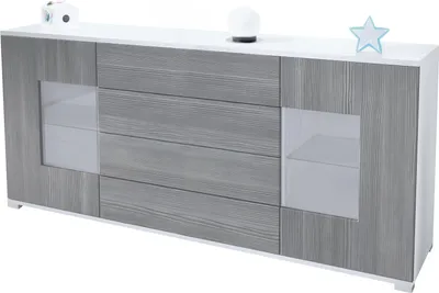 Produktbild von Vladon Sideboard Grömitz V2, Kommode mit 2 großen Türen und 4 Schubladen, Weiß matt/Avola-Anthrazit (166,5 x 75,5 x 35)