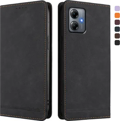 Obrázek produktu pro Pouzdro pro Motorola Moto G14, retroPolyuretankožené flip pouzdro s stojánkem a přihrádkami na karty Černý