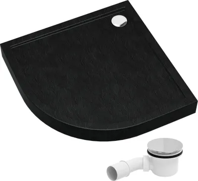 Produktbild von AQUABAD® Duschwanne Komplettset Ultima LeakProtect® Black Stone 90x90cm R55 Viertelkreis mit Ablaufgarnitur Alcadrain A49CR