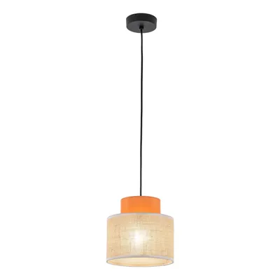 Obrázek produktu pro Závěsné svítidlo Látka Kov E27 kulatý D: 20 cm V: max. 160 cm Černá Přírodní Oranžová Retro