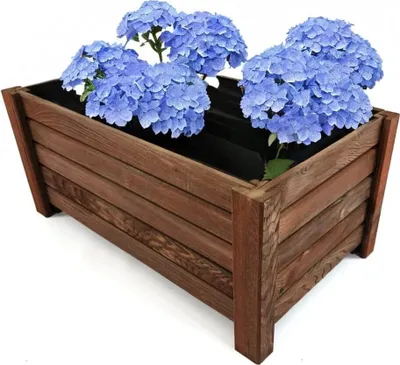 Produktbild von Pflanzkübel Rechteckig 59 x 33 x25 cm (B x T x H) - Holz Blumentopf - Dunkelbraun - Pflanzkasten - Natürlicher Übertopf - Pflanztopf - Blumenkasten Balkon & Garten