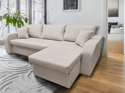 Obrázek produktu pro MTJMöbel Rohová sedací souprava PALERMO 238x140 - UNIVERSAL - s funkcí spaní - 2 zásuvky na lůžko - Rozkládací pohovka - Béžová látka - POSO 100 Beige