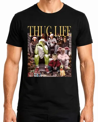 Imagen del producto de Camiseta para hombre, diseño "Thug Life Grinch Kevin Alone at Home" - Navidad, Navidad, color negro, talla S