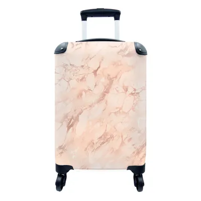 Produktbild von MuchoWow® Koffer Handgepäck Trolley Rollkoffer Kleine Reisekoffer mit 4 Rollen - Marmor - Adern - Korallenrosa - Cabin Size < 55x40x23 cm & 55x40x20 cm - Fotokoffer - Kabinenkoffer - Boardgepäck - Reise-Box - Reisekoffer - Reisegepäck - Koffer mit Bild - Trolley für Kinder