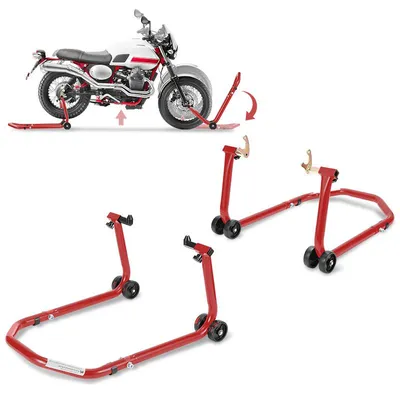 Obrázek produktu pro Sada montážních stojanů pro motocykly Vigevee, červená, U-tvar, pro přední a zadní kolo, 2 kusy