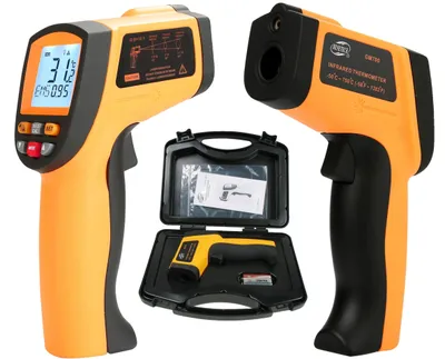 Immagine prodotto di Termometro a infrarossi, intervallo di temperatura da -50 °C a +750 °C, emissività regolabile, design ergonomico, display LCD illuminato, funzione di spegnimento automatico