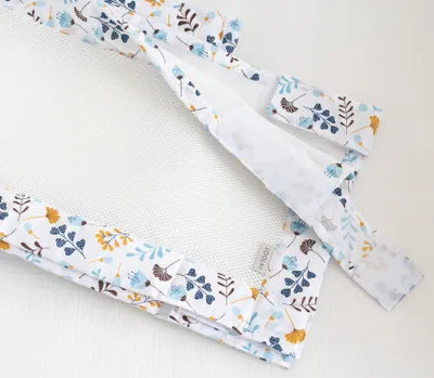 Produktbild von BLUMEN TÜRKIS Atmungsaktiv 2 TLG. Netzstoff BETTUMRANDUNG Babybett Umrandung Neugeborene Baby Sprossen Bett Schutz für 120x60 cm Babybett 110x30cm