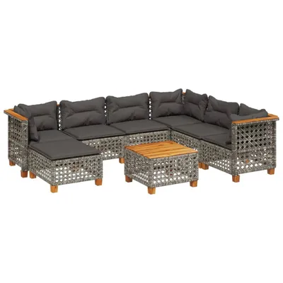Produktbild von vidaXL 8-tlg. Garten-Sofagarnitur mit Kissen Grau Poly Rattan