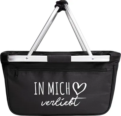 Produktbild von Huuraa Einkaufskorb In mich verliebt 20 Liter Black faltbarer Tragekorb Geschenkidee