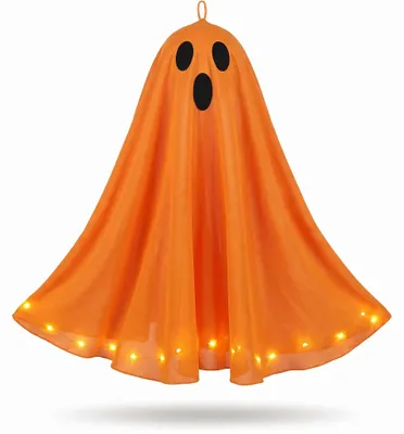 Produktbild von Halloween Hänge-Geister mit LED-Licht – leuchtende Geister-Deko für Innen & Außen, Veranda, Garten, gruselig & niedlich - Farbe: Orange mit Licht