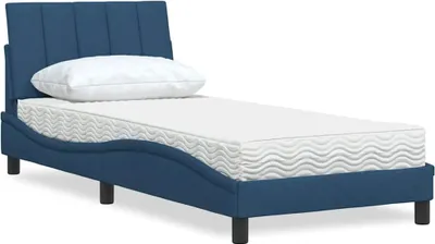Image de Lit avec matelas Hanko bleu 90x200 cm tissu