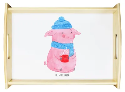 Produktbild von Mr. & Mrs. Panda Tablett Schwein Glühwein - Weiß - Geschenk, Dekotablett, Weihnachten, Sofa, Punsch, Weihnachtsmarkt, Glühschwein, Deko, holz, Servier