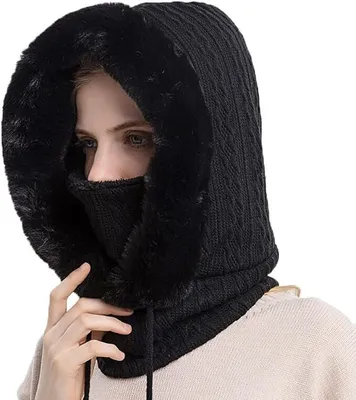 Produktbild von Wintermütze, Winter Sturmhaube Mütze damen, Trappermütze mit Ohrenklappen, Balaclava Schlupfmütze, Winter Gesichtsmaske Schal, Winddicht, Schwarz