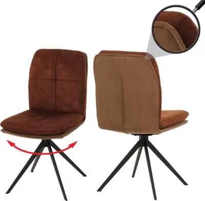 Image de lot de 2 chaises de salle à manger HWC-M68, fauteuil de cuisine, pivotant Auto-Position, métal tissu/textile ~ marron