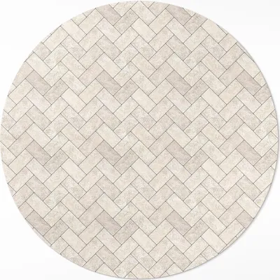 Produktbild von Pflastersteine mit Fischgrätenmuster – Vinyl Fußmatte – Ø 140cm – Rutschfest – Pflegeleicht & Langlebig