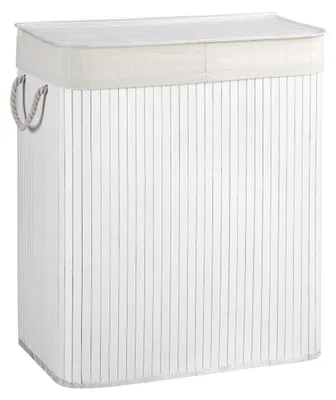 Immagine prodotto di SONGMICS Cesto per il bucato in bambù 100l cesto di smistamento a 2 scomparti, bianco