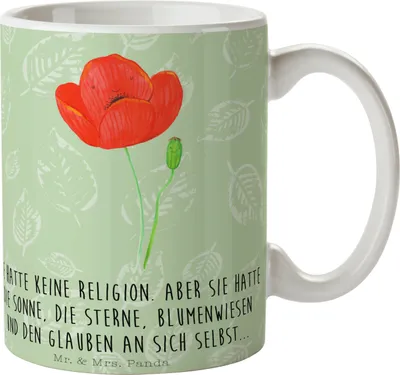 Produktbild von Mr. & Mrs. Panda Pott Blume Mohnblume - Blattgrün - Geschenk, Respekt, schöne tasse, Kaffeebecher, Mohn, Kaffeetasse, Motivation, Selbstliebe, Räubertochter, Becher