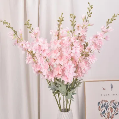 Produktbild von 5 künstliche Delphinium Ajacis-Blüten – 86 cm lange Stiele zur Dekoration
