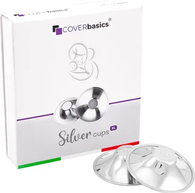 Obrázek produktu pro Stříbrné chrániče bradavek COVERbasics pro kojení (SilverCups) Stříbrné chrániče bradavek pro ochranu citlivých bradavek, dermatologicky testovaná zdravotnická pomůcka (XL)