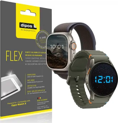 Produktbild von 2x Schutzfolie für Oppo Watch X Folie, 100% Displayabdeckung, dipos Flex