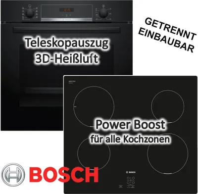 Produktbild von HERDSET Bosch Backofen Teleskopauszug + Induktionskochfeld autark 60 cm NEU