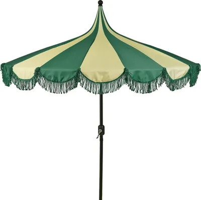 Produktbild von Mica Decorations Kim Gestreifter Sonnenschirm mit Tragetasche - Stockschirm 238 x Ø235 cm - Garten oder Balkon Sonnenschutz - Polyester, Stahl - Dunkelgrün