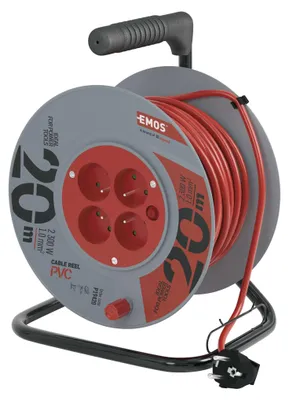 Prodlužovací kabel na bubnu 20 m / 4 zásuvky / červený / PVC / 230 V / 1 mm2