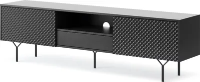 Obrázek produktu pro RAVIO TV skříňka East 180 cm široká TV skříňka pro moderní obývací pokoj TV skříňka s kovovými nožičkami RTV černá barva