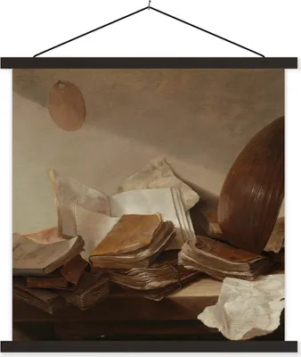 Produktbild von MuchoWow® Textilposter Stilleben mit Büchern - Gemälde von Jan Davidsz. de Heem 40x40 cm mit schwarzem Rahmen - Fotos