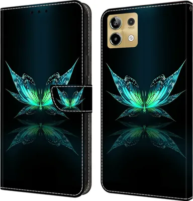 Produktbild von CLM-Tech Handyhülle kompatibel mit Xiaomi Redmi Note 13 5G Hülle - Tasche aus Kunstleder - Klapphülle mit Ständer und Kartenfächern - Schutzhülle Wallet Case Cover schwarz türkiser Schmetterling