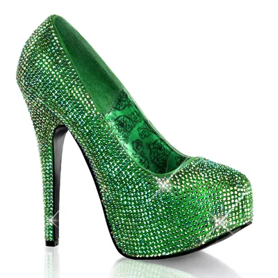 Produktbild von TEEZE-06R Bordello High Heels Plateau Stiletto Pumps grün Satin Strass