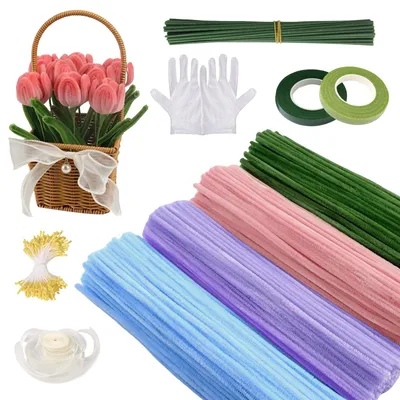 400 Pfeifenreiniger Blumenset, 4 Farben, DIY Basteln