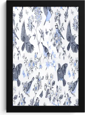 Produktbild von MuchoWow® MuchoWow® Gerahmtes Poster Blumen - Vogel - Blau 20x30 cm - Poster mit zchwarzem Bilderrahmen - Drucken - Bilder Poster im Rahmen