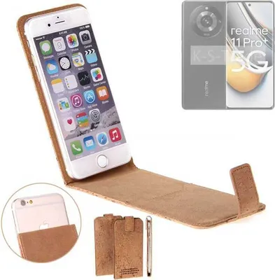 Produktbild von K-S-Trade Handyhülle kompatibel mit Realme 11 Pro+ Kork Hülle Flipstyle Case Schutzhülle Kork Case Hülle Flip cover Klapphülle Klapp, braun 1x