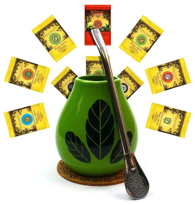 Produktbild von Mate Green yerba mate tee set - Yerba mate tee set aus Brasilian 500g, Keramik tee becher Hoja Grün 350ml, Bombilla