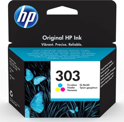 Produktbild von HP 303 Cyan/Magenta/Gelb Original Druckerpatrone, Standard, Cyan, Magenta, Gelb, Tinte auf Farbstoffbasis, 1 Stück(e), 165 Seiten, Einzelpackung