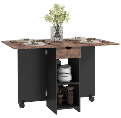 Produktbild von Klappbarer Esstisch, ausziehbarer Kš¹chentisch fš¹r 2 bis 4 Personen, 2 Klappplatten, 120 x 72 x 75 cm, rustikal und schwarz