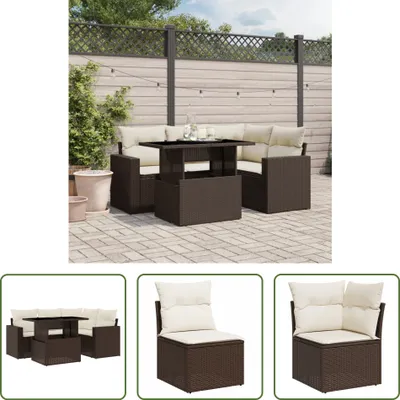 Produktbild von The Living Store 5-tlg. Garten-Sofagarnitur mit Kissen Braun Poly Rattan