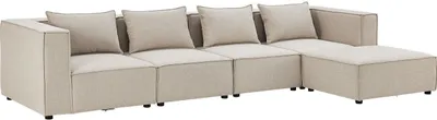 Produktbild von Juskys modulares Sofa Domas XL - Couch Wohnzimmer - 4 Sitzer - Ottomane, Lehnen & Kissen - Stoff Beige