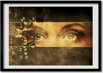 Produktbild von Bild - Bilder - Bilderrahmen - 70 cm x 50 cm - MDF-Rahmen, Wandkunst Augen und Schmetterlinge