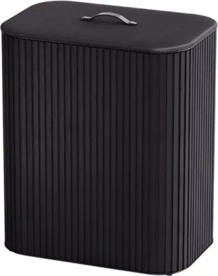 Zdjęcie produktu dla Kosz na pranie Tota Luxe 90L Joseph Joseph, 2 komory, idealny do oddzielania prania, z pokrywą z tkaniny, uchwytem ze skóry, wyjmowanymi kieszeniami, elegancki design - czarny