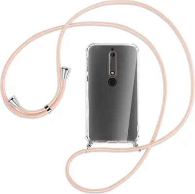 Produktbild von Handykette Backcover-Schutzhülle mit Band (Metall silberfarben) für Nokia 6.1 - rose peach