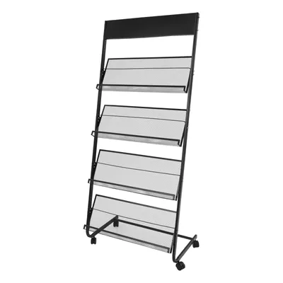 Image de Porte-revues au sol Noir 4 étages avec roulettes