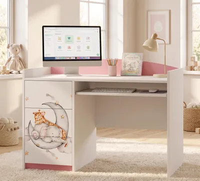 Image de Bureau pour enfant Rosa avec tiroir et compartiment de rangement, bureau pour élèves, bureau pour les devoirs, bureau pour filles, bureau d'ordinateur avec motif, Image générée par une IA