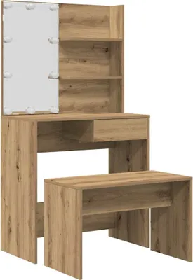 Produktbild von vidaXL Schminktisch-Set mit LED-Leuchten Artisan-Eiche Holzwerkstoff