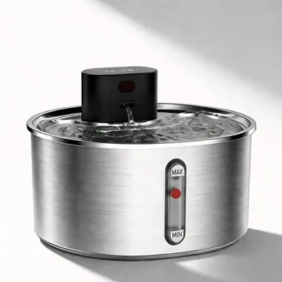 Produktbild von Homelody Katzenbrunnen Edelstahl 3,2L, Kabelloser Trinkbrunnen mit Akku & Bewegungsmelder, Automatischer Wasserbrunnen für Katzen und Hunde mit Filter